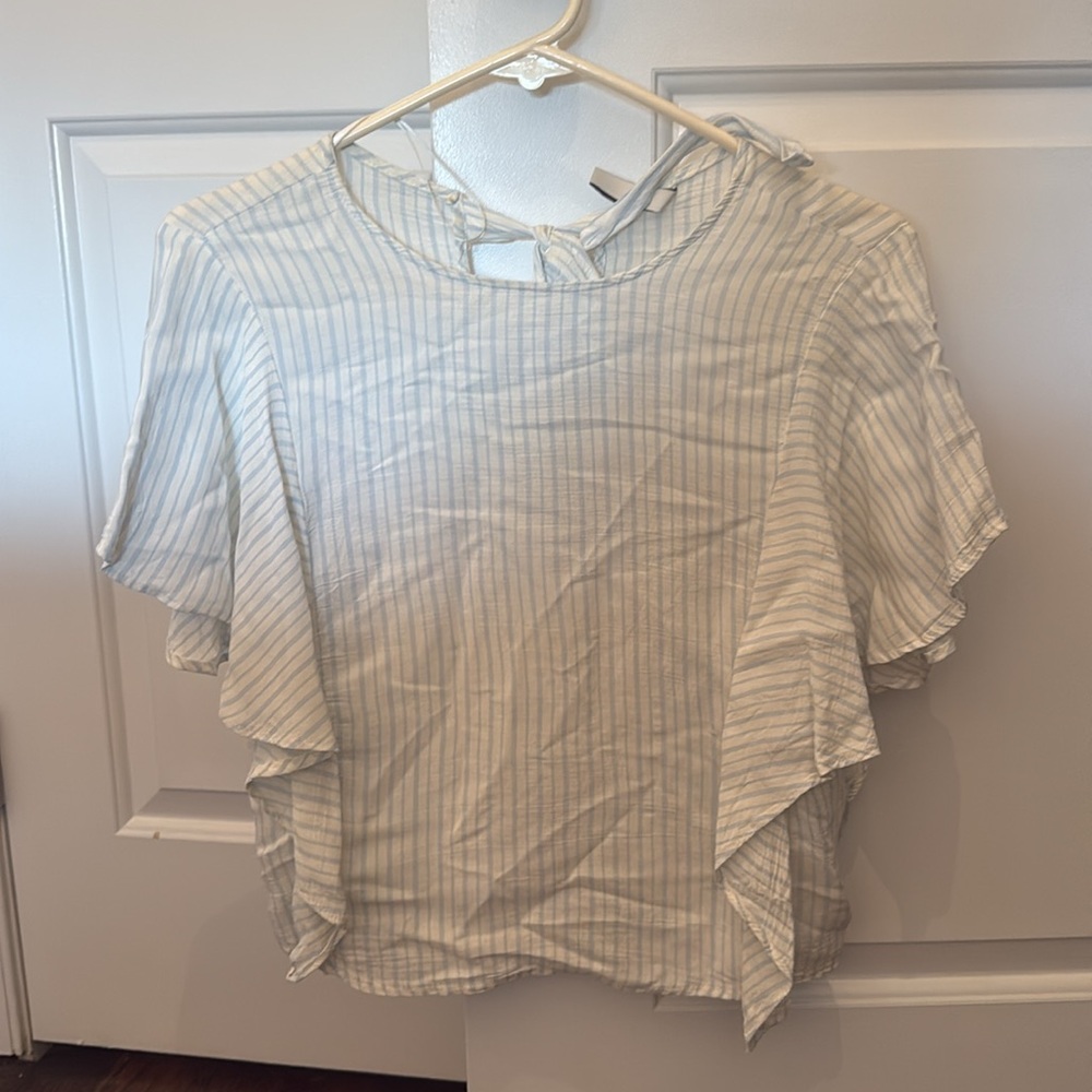 Flowy White Striped Top with Tie on back from Zara